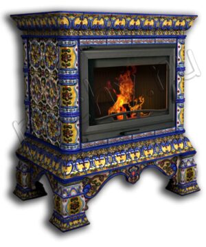kostroma-1-01-1 Печь камин Кострома пристенный (роспись) с топкой Ладья 600