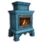 Изразцовый камин Кострома КимрПечь пристенный двухъярусный однотонный В с топкой Ладья 600